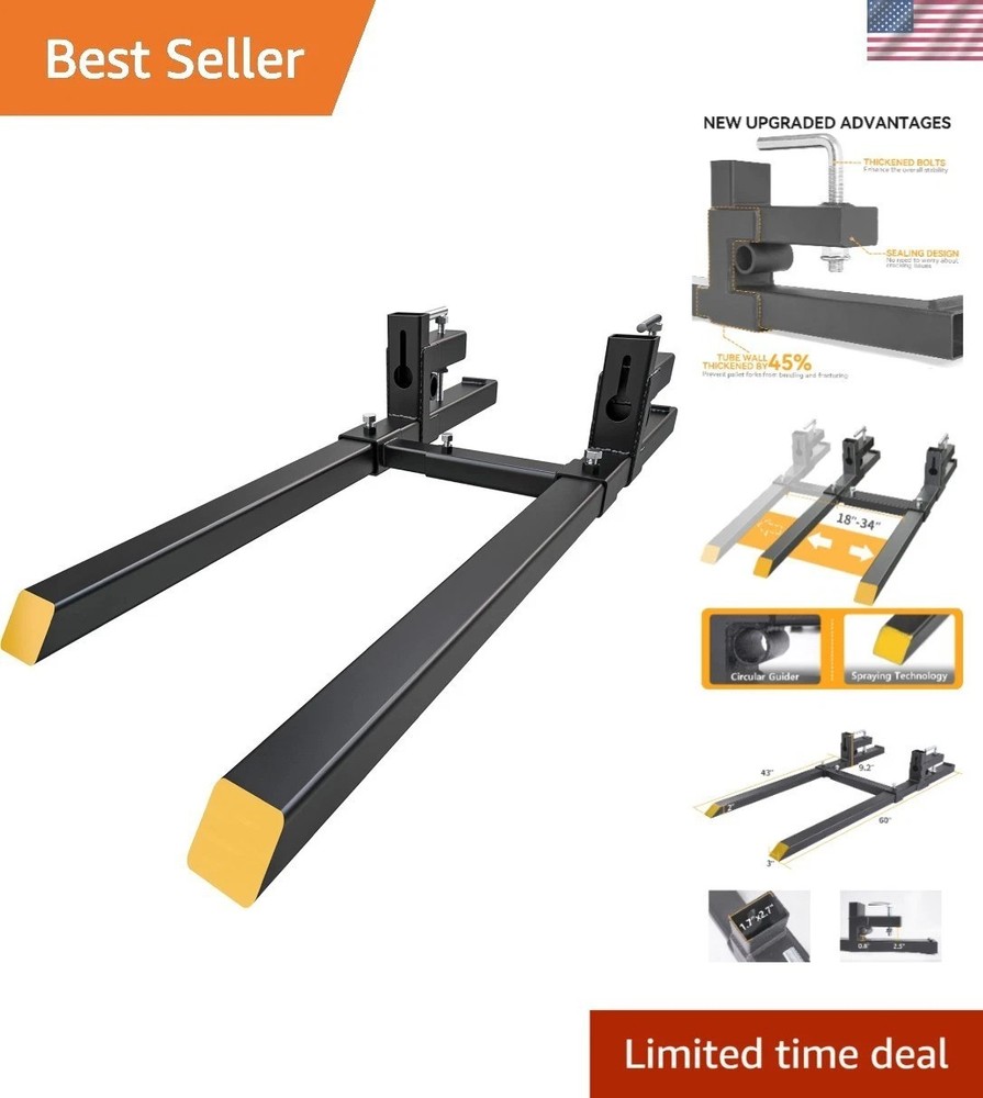 2000 lbs Capacity Clamp-On Tractor Forks with Adjustable Stabilizer Bar