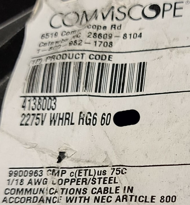 Commscope 2275V RG6 3GHz BCCS Plenum Coaxial Video Cable CMP RG-6 White /50ft