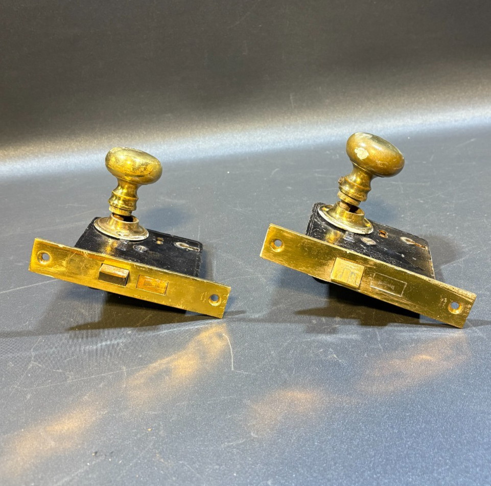 2 Vintage Russwin Mortise Door Lock Hardware With Knobs No Key