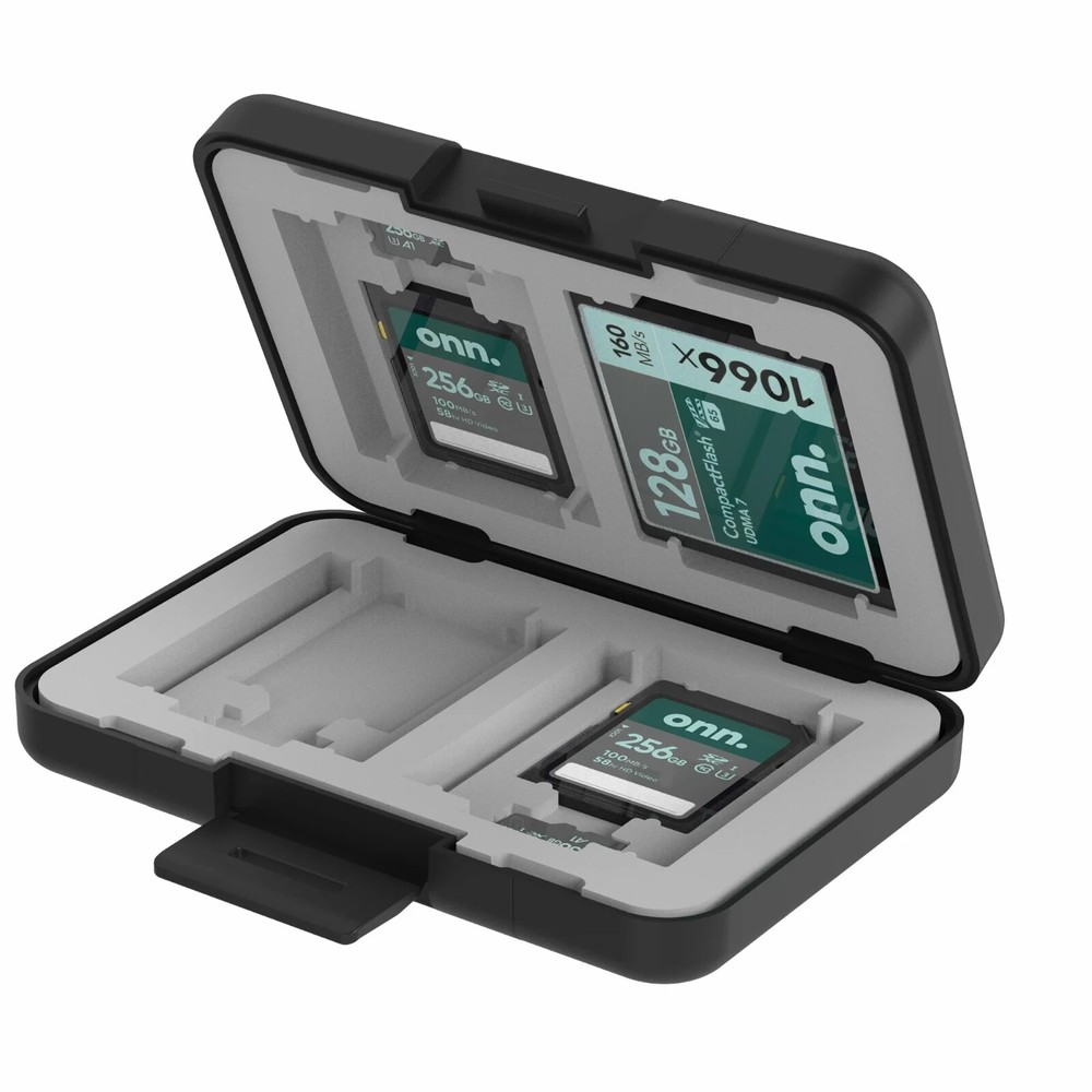 ONN Memory Card Storage Case Securely Store 12 SD/MicroSD/CF Cards Shockproof