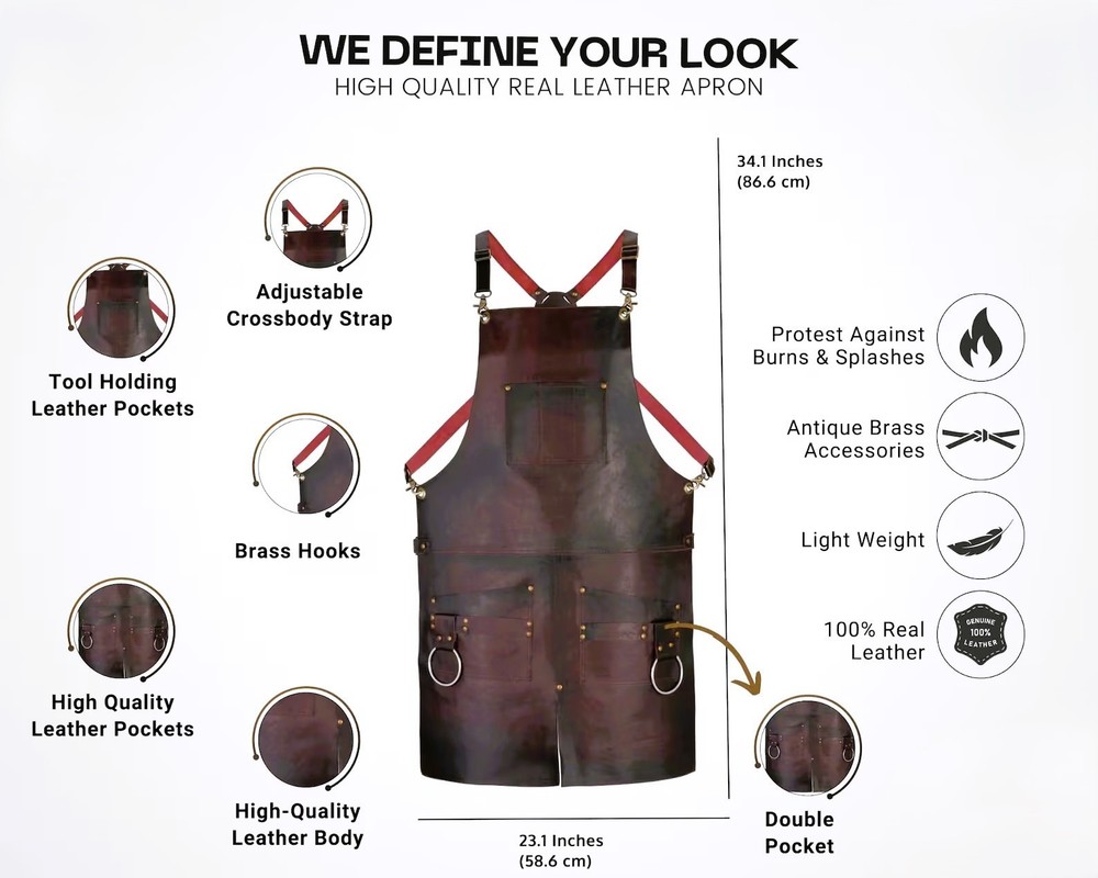 Leather Apron Full Grain Leather Work Apron Split Leg Blacksmithing Apron BBQ