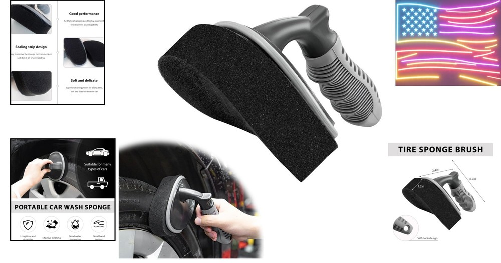 High-Density Sponge Tyre Dressing Applicator Pad with Curved Handle, Reusable...
