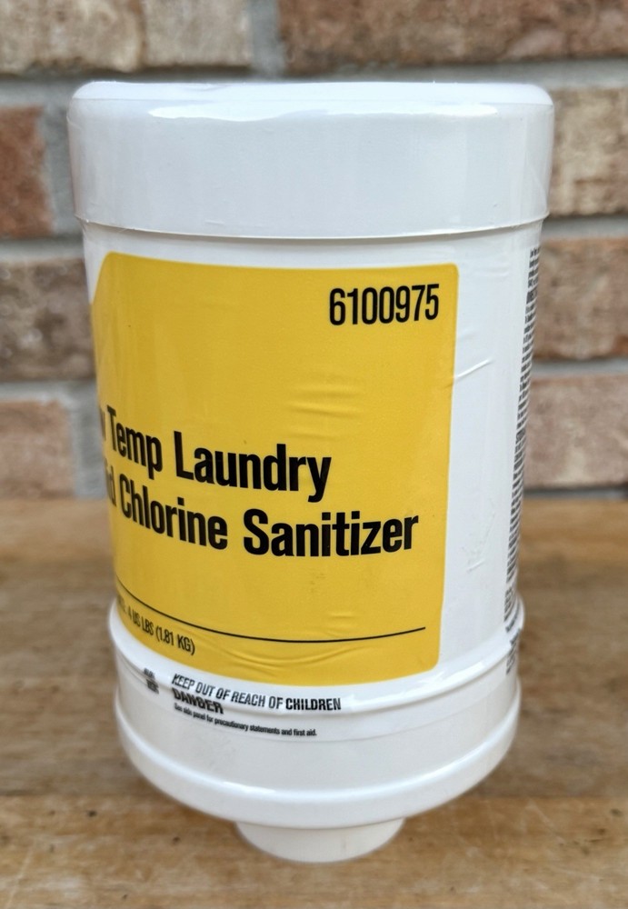 Ecolab 6100975 Low Temp Laundry Solid Chlorine Sanitizer Container 4 lbs