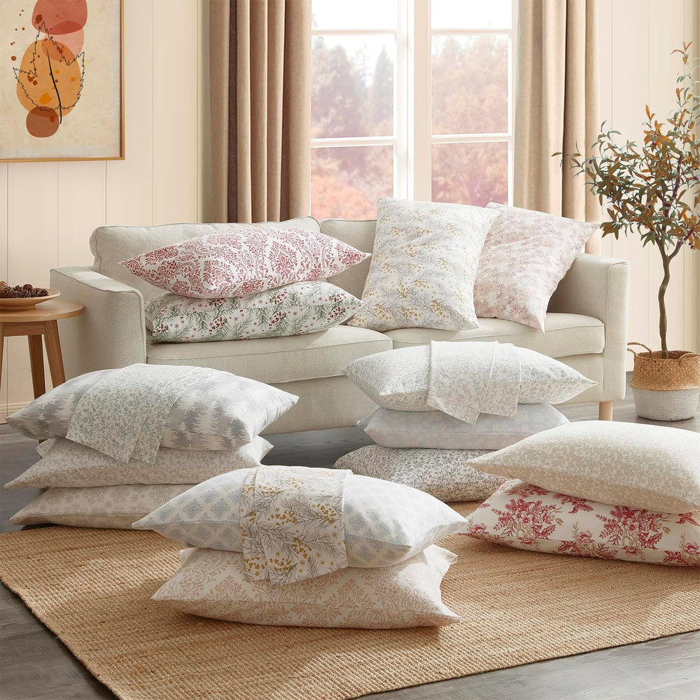 Queen Flannel Sheet Set, Soft Damask Blush Bedding, 4-Piece