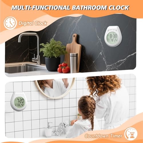 Shower Timer Clock Waterproof, Digital Bathroom Kitchen Wall Clock with LCD