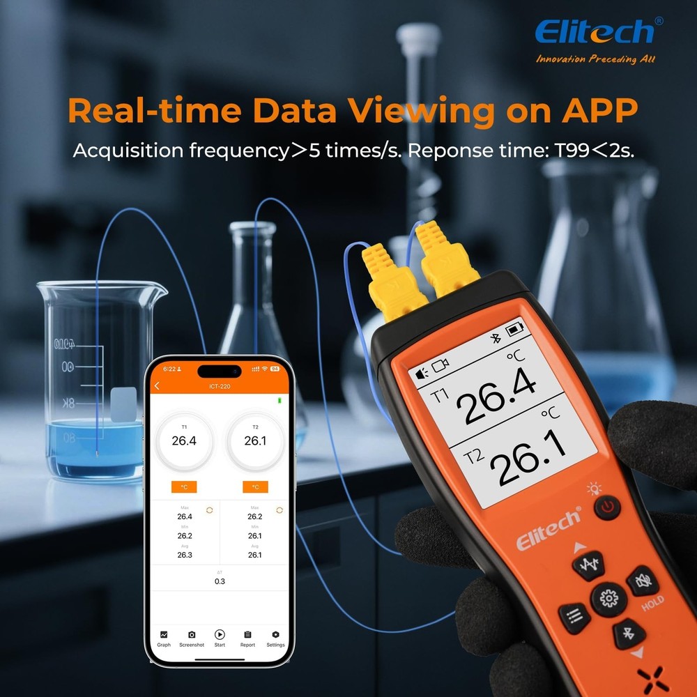 Elitech Bluetooth Thermocouple Thermometer Digital Temperature Data Logger KT...