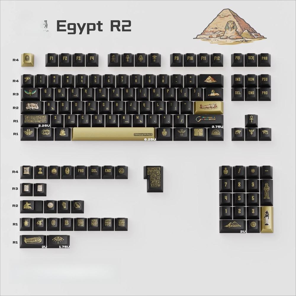 PBT Egypt Theme Keyboard Keycaps Metallic Texture Cherry Profile for MX