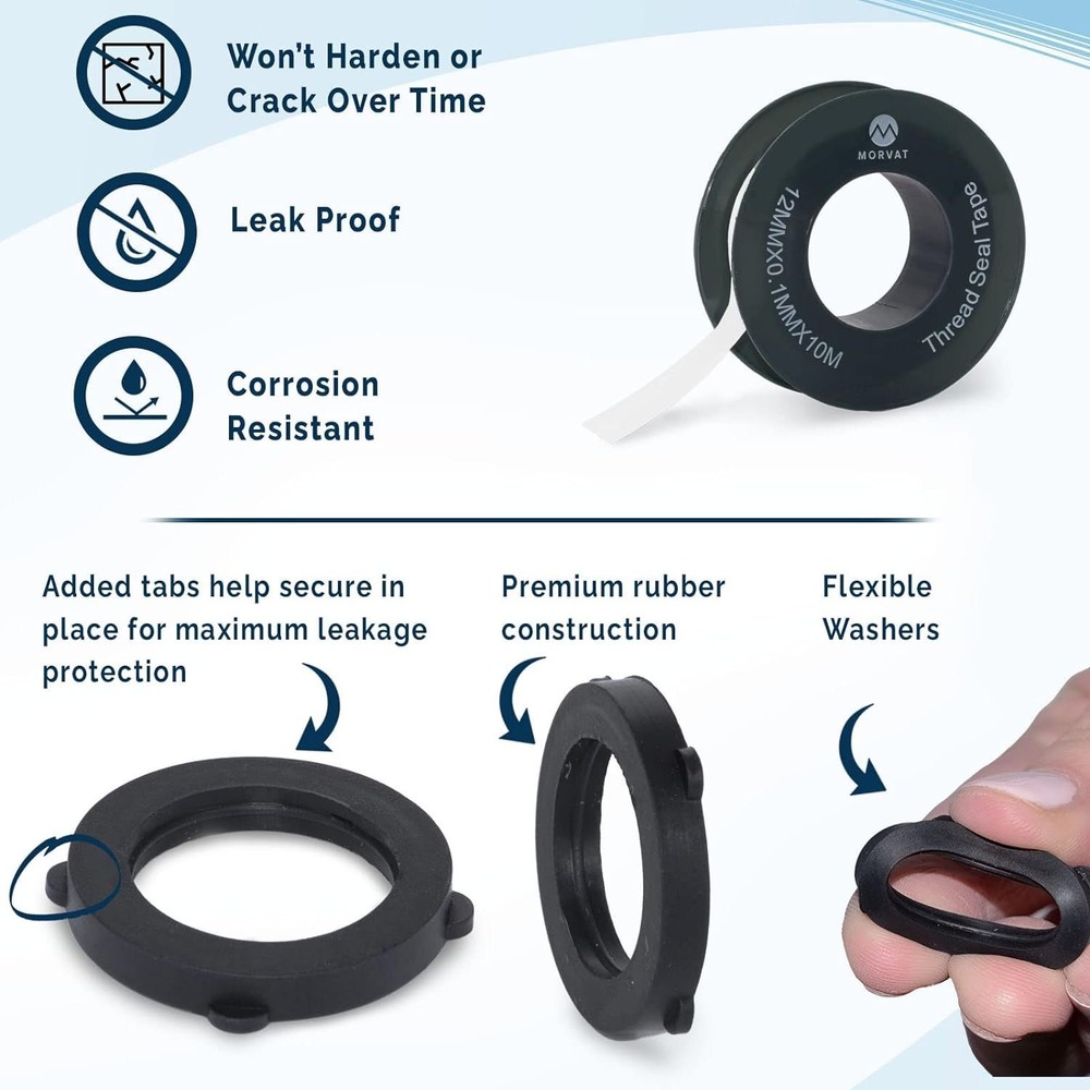Morvat 30 Rubber Washers & 2 Rolls Teflon Tape Set
