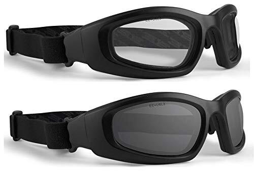 Epoch Eyewear Padded Motorcycle Goggles with 2 Pair Black Frames and Clear &