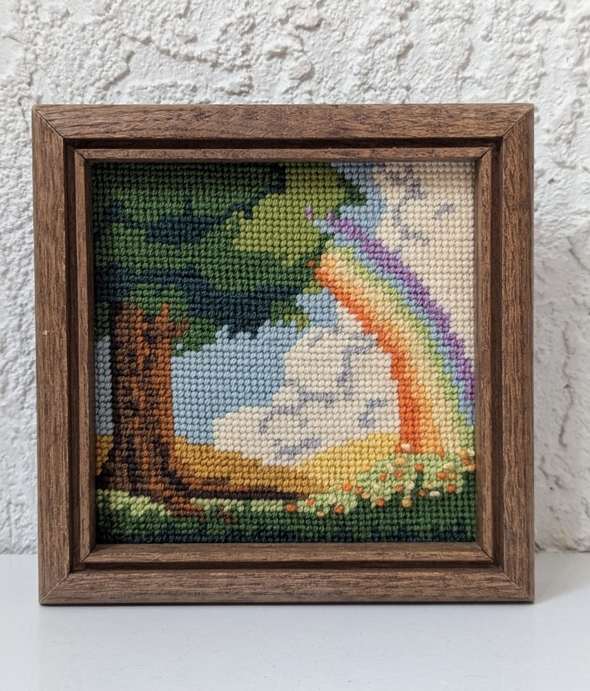 Vintage Rainbow Needlepoint Complete and Framed - Jiffy Needlepoint