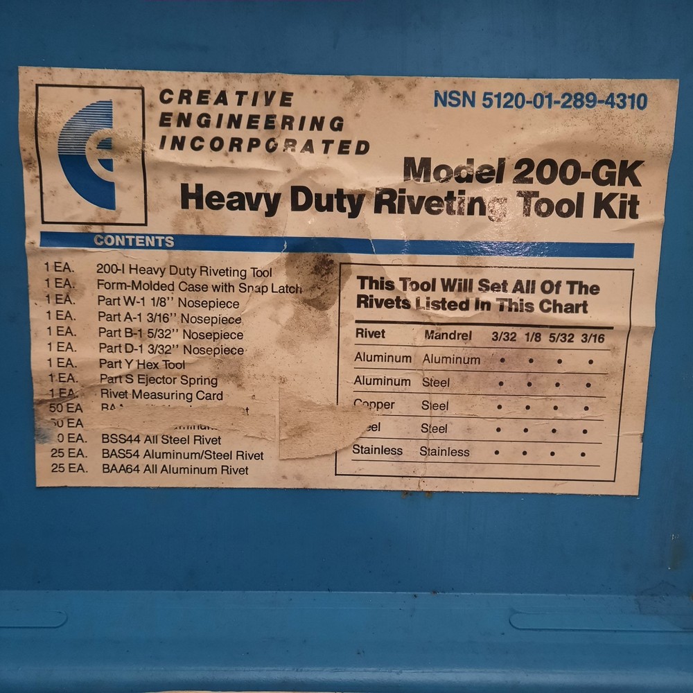 Creative Engineering Inc Model 200-GK Heavy Duty Riveting Tool Kit.