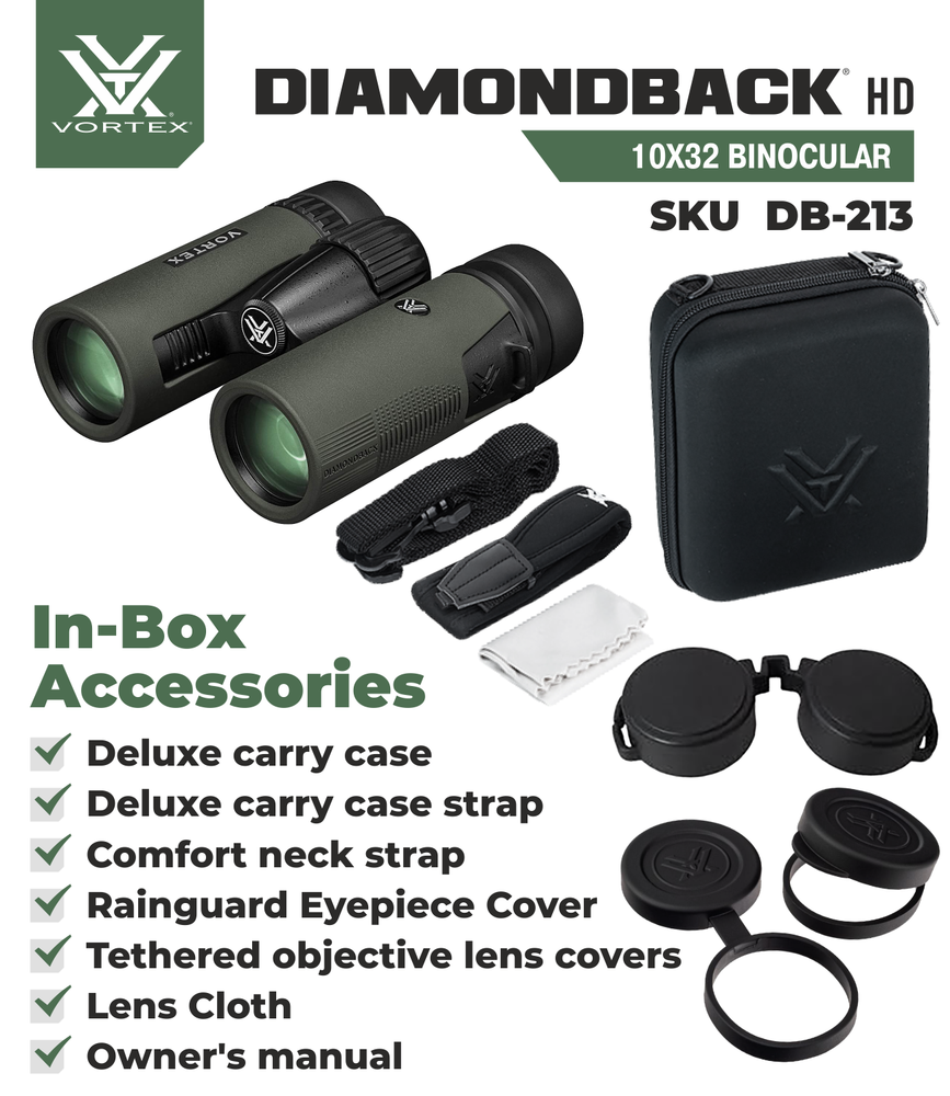 Vortex Optics DB-213 Diamondback HD 10x32 Binocular with Free Hat Bundle