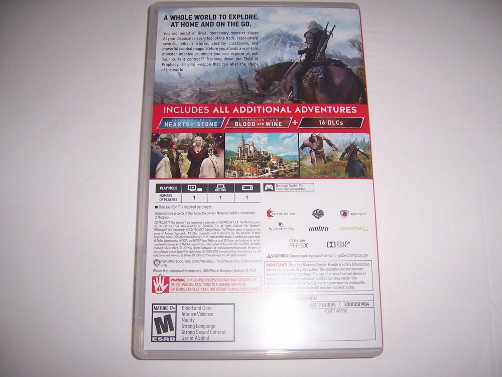 Original Box Case Replacement Nintendo Switch for THE WITCHER WILD HUNT