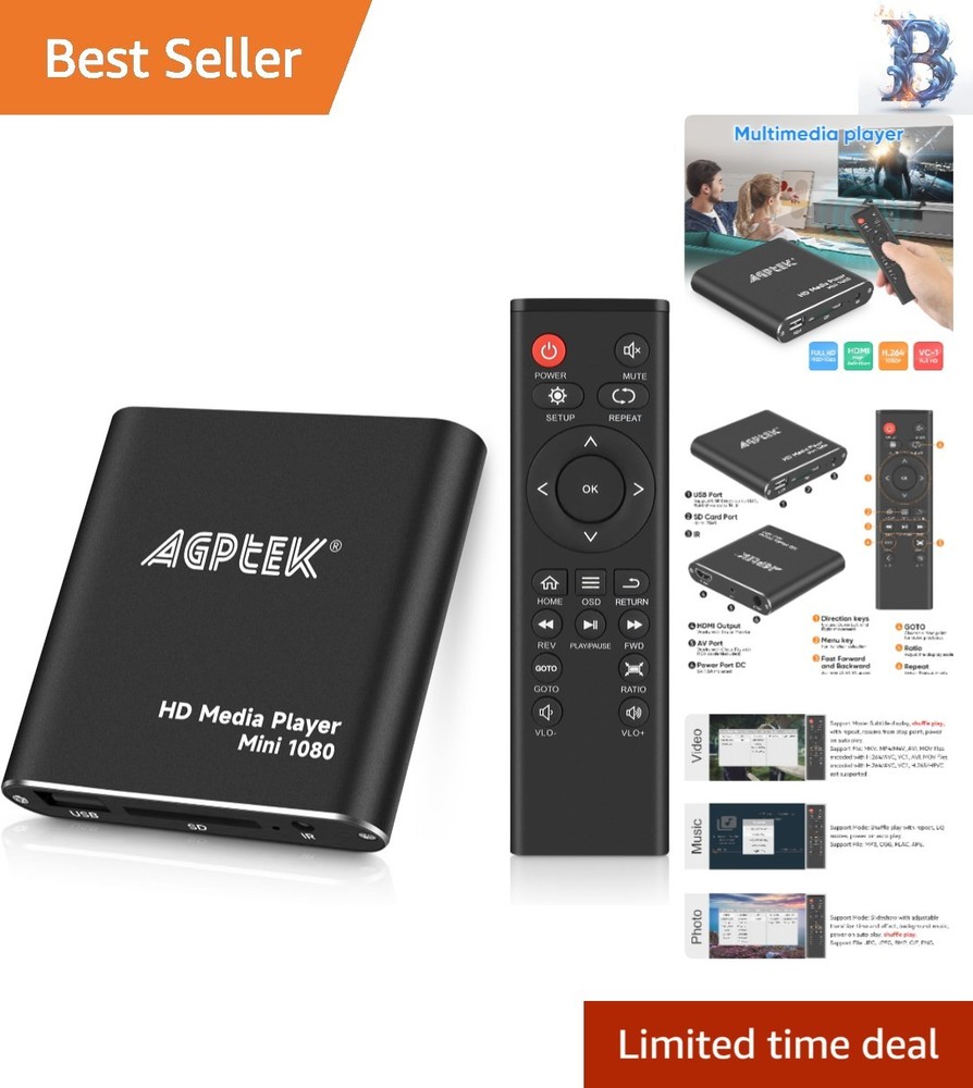 Compact 1080p HDMI Digital Media Player - Supports USB Drives & Multiple Formats