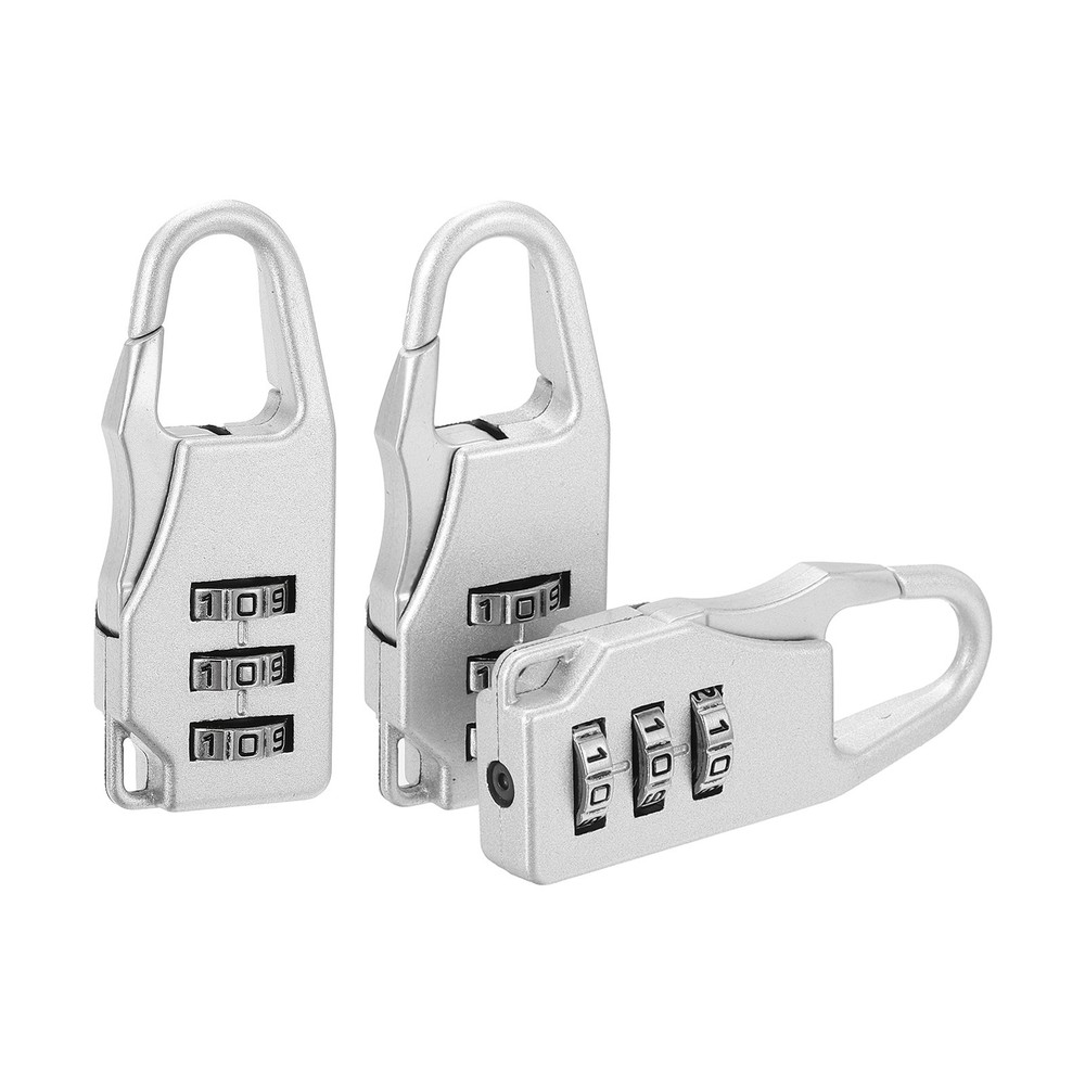 3Pcs Resettable 3 Digit Combination Lock Code Padlock, Silver (55 x 21mm)