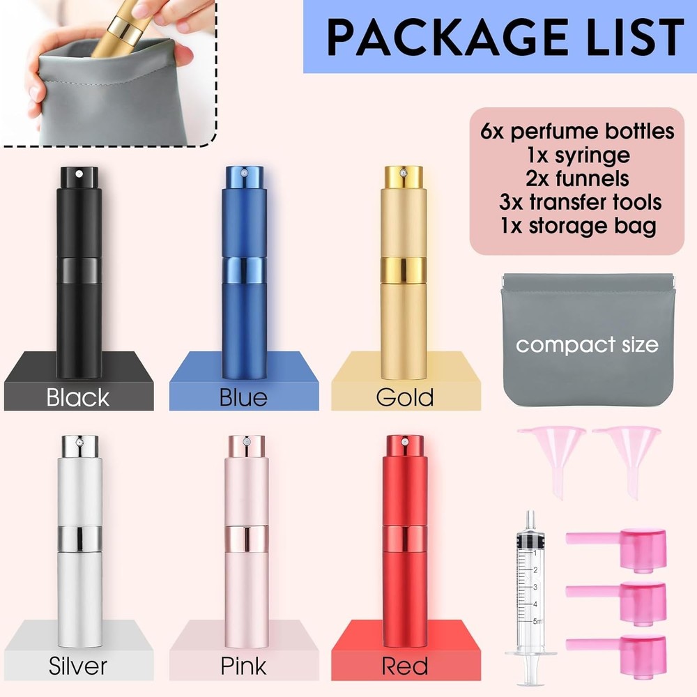 Travel Perfume Bottle Refillable - Cologne Spray Atomizer Mini - Small 6 PACK