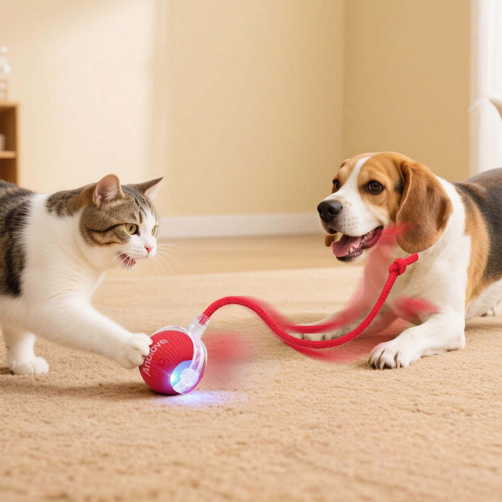Anblove Interactive Electric Automatic Rolling Moving Activate Pet Play Red ball