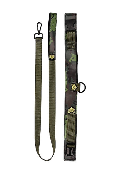 Shots Ouch! Collar with Leash Army Theme Bondage Restraints Adjustable BDSM