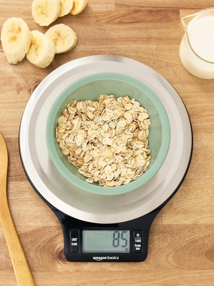Amazon Basics Digital Kitchen Scale with LCD Display, Batteries Included, Weighs