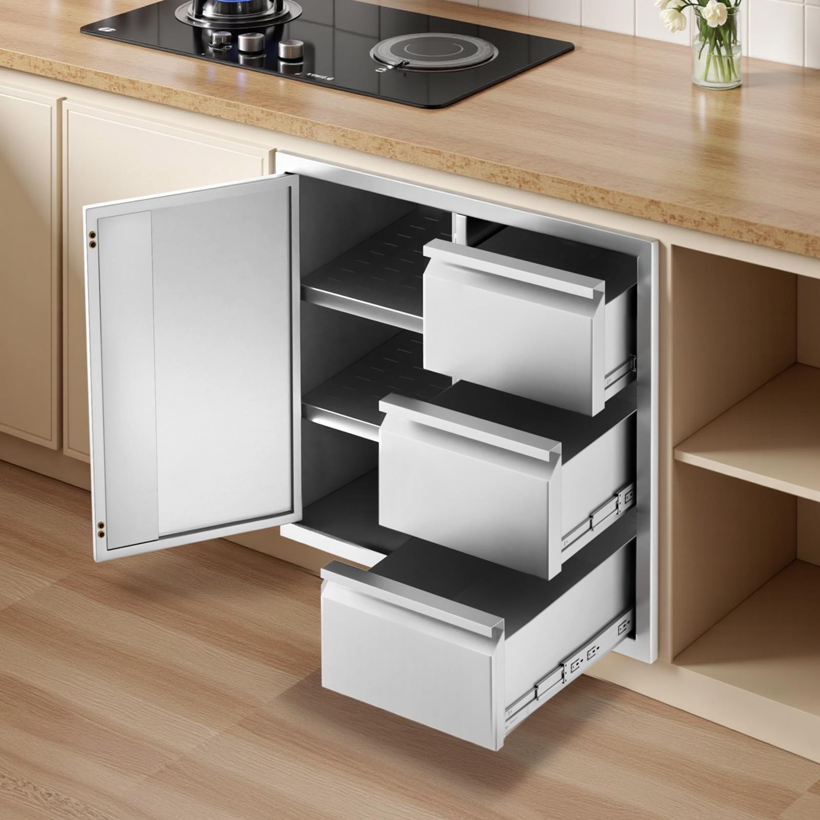 28"x22"Outdoor Kitchen BBQ Island Door Drawer Combo Access Drawers for BBQ Grill