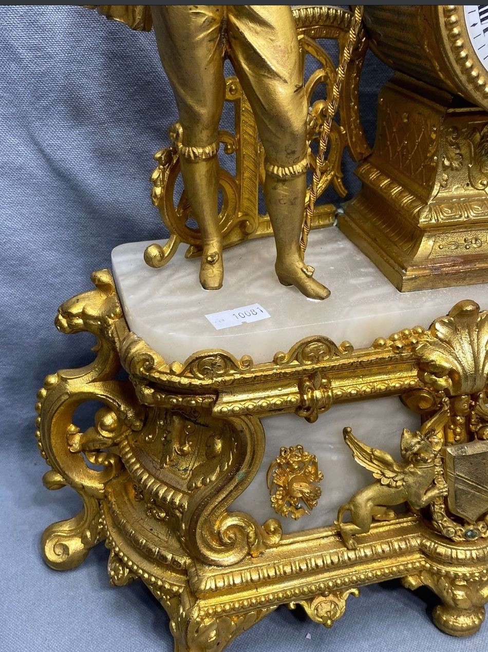 Antique French Gilt Spelter & Marble Mantle Clock Ormolu Timepiece Untested