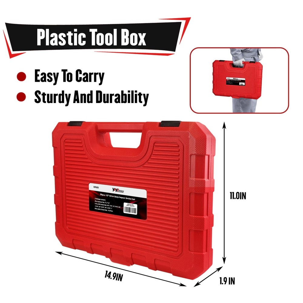 1/2 Drive Socket Set, 29-Piece Deep Impact Socket Set, Standard SAE (3/8"- 1"...