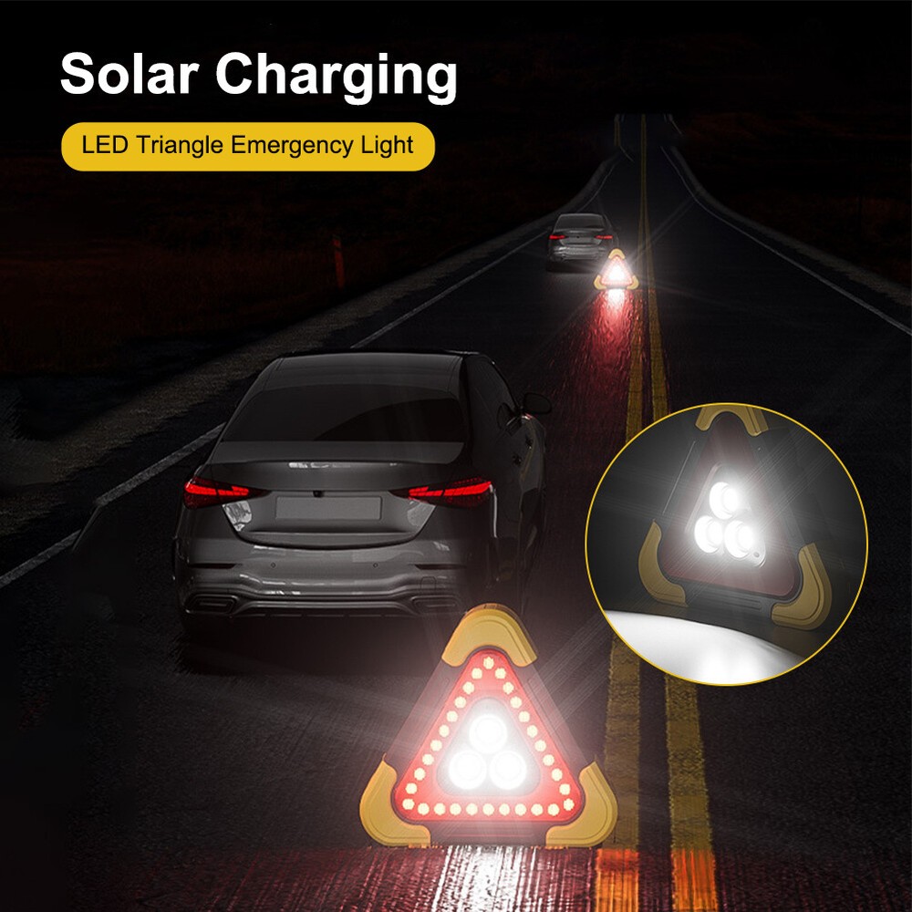 Foldable Car Emergency Triangle Warning Light Multi-Function LED Light Solar US