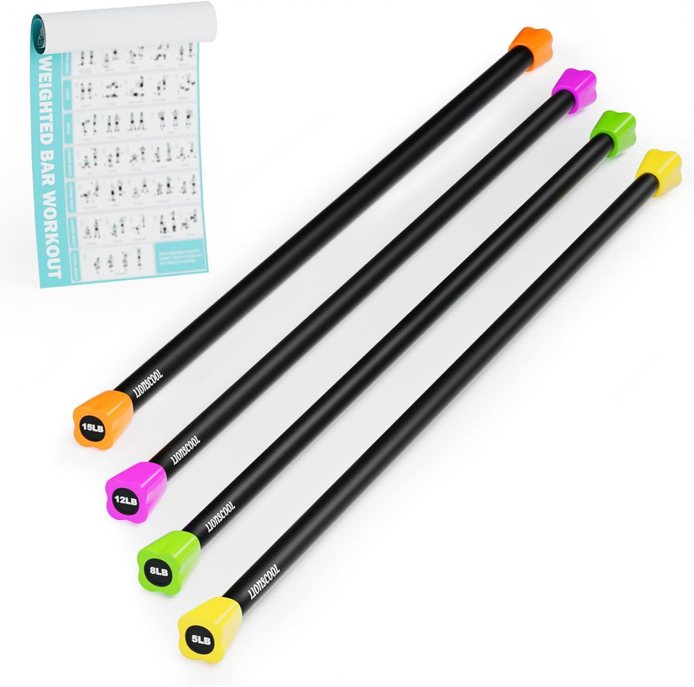 LIONSCOOL Workout Weighted Bar,Padded Exercise Weight Bar, Solid Steel Stretchin