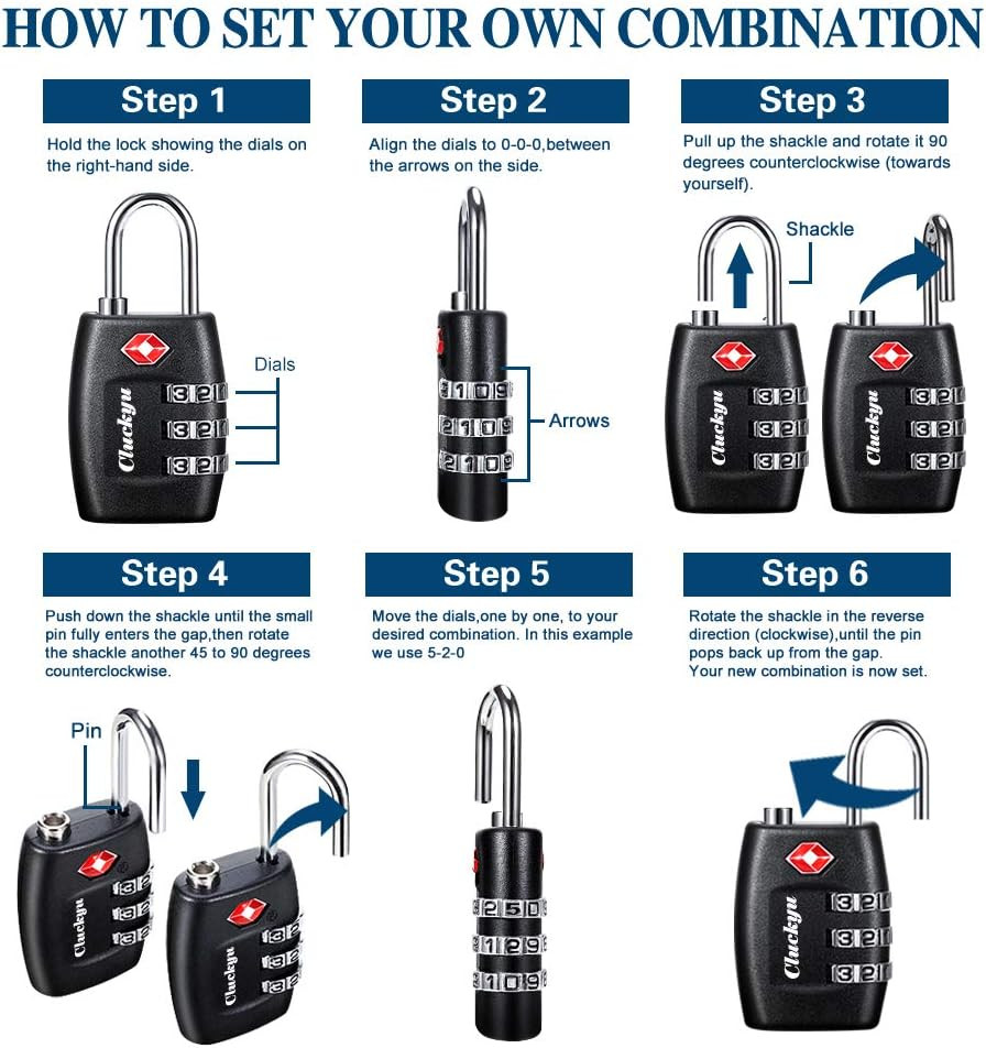 TSA Luggage Locks (4Pack) - 3 Digit Combination Padlocks - Approved Travel Lock