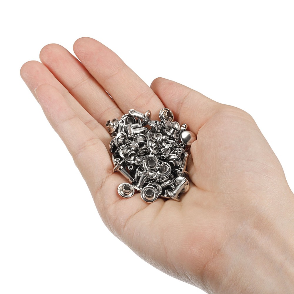 100 Sets Leather Rivets, 8mm Double Cap Rivets 10mm Height Studs, Silver Tone