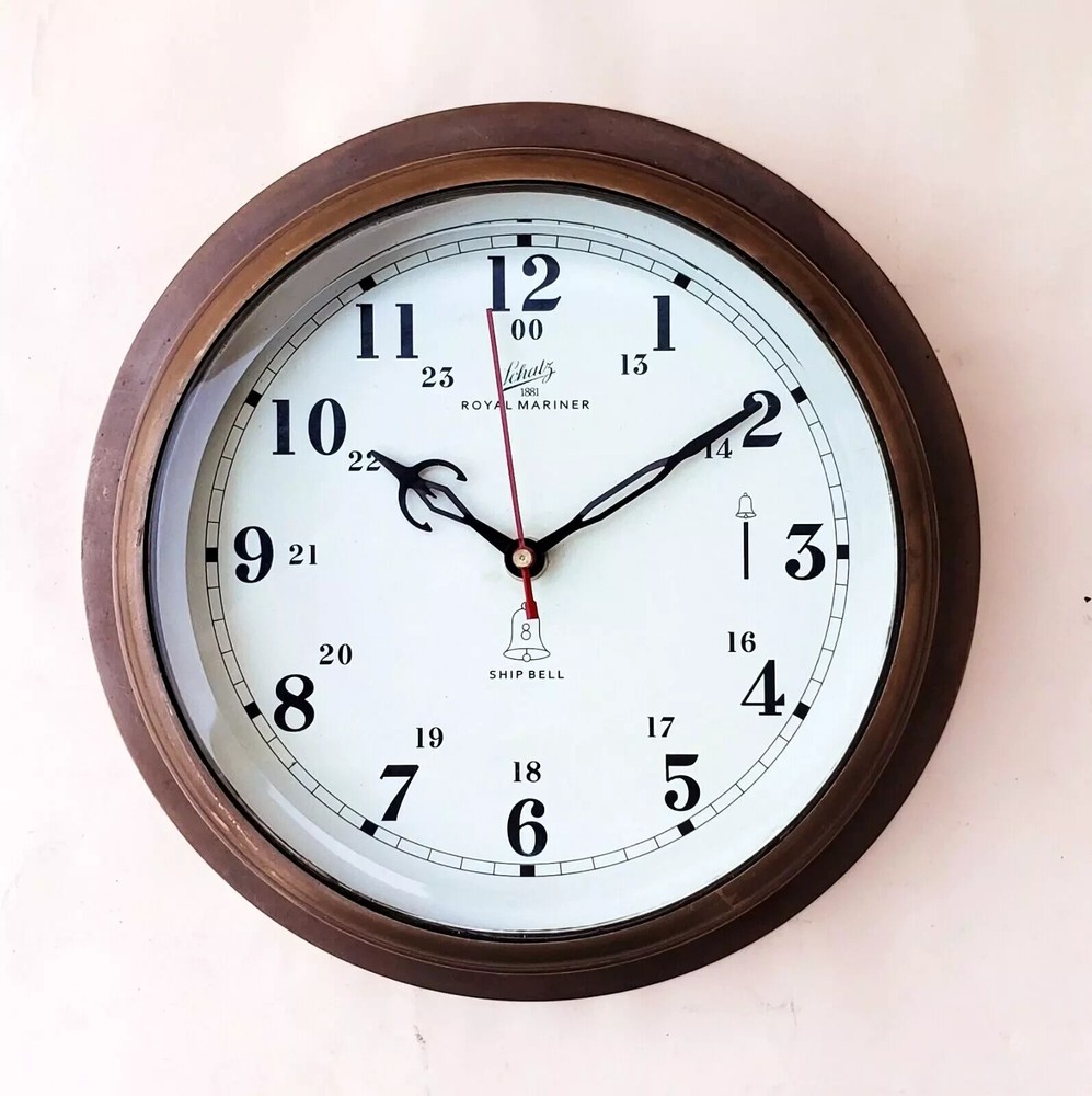 Vintage Decorative Solid Brass Ship Clock Antique Replica Maritime Wall Clock.