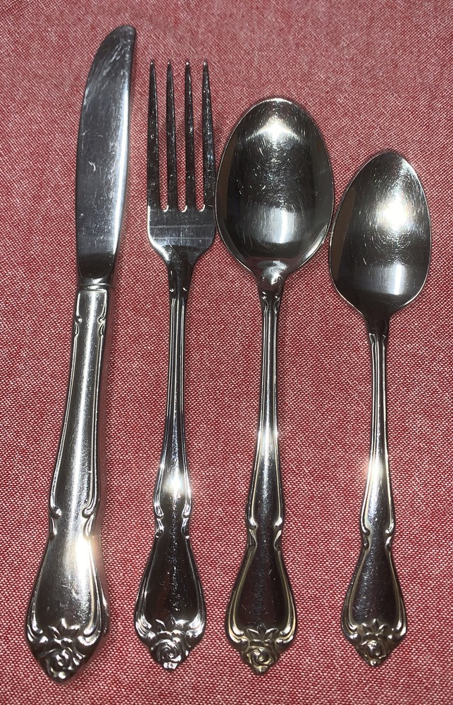 ARBOR ROSE Oneida USA 1881 Rogers Stainless Flatware Place Setting Fork Spoon