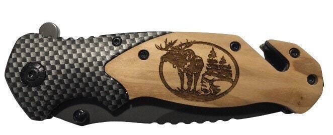 Handmade Moose Engraved 8" Blade Folding Pocket Knife Custom Design