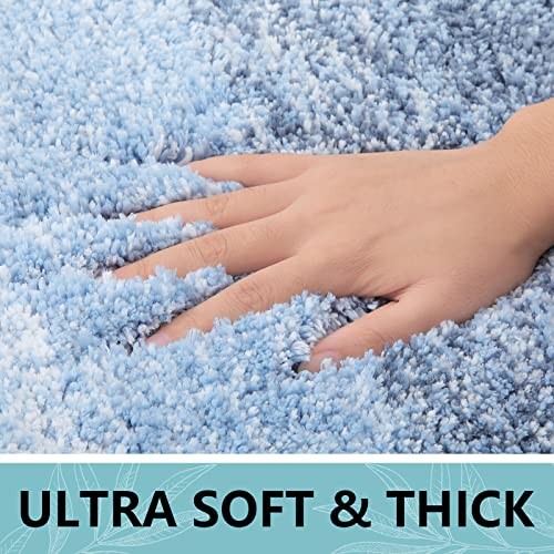 Microfiber Bathroom Rugs, Shaggy Soft and 24" x 16" Rectangular Light Blue