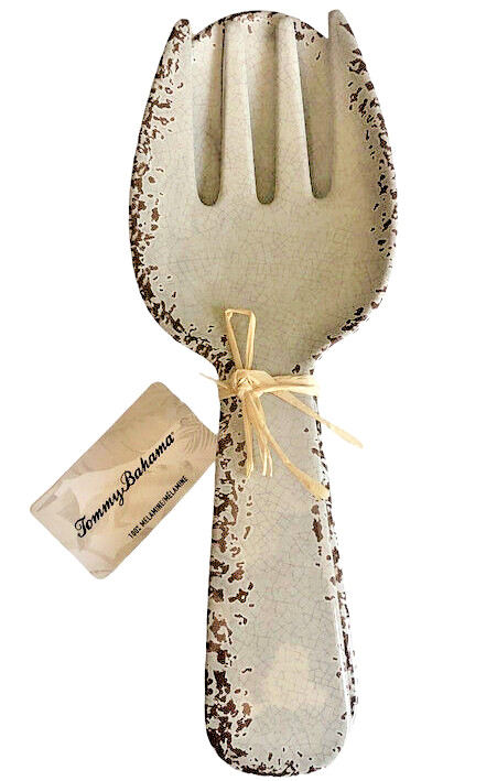 Tommy Bahama Speckled Salad Server Set Serving Spoon Fork Gray Rustic  11"