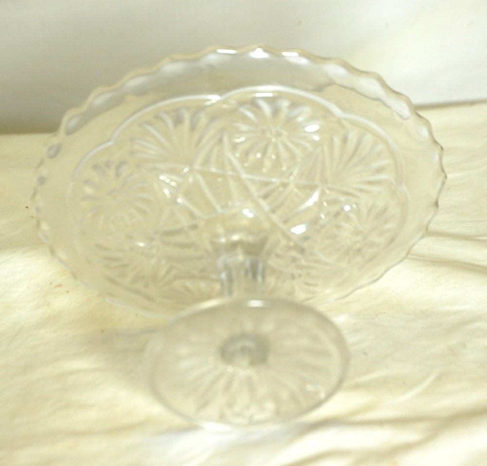 Small Compote Dish Clear Glass Daisies