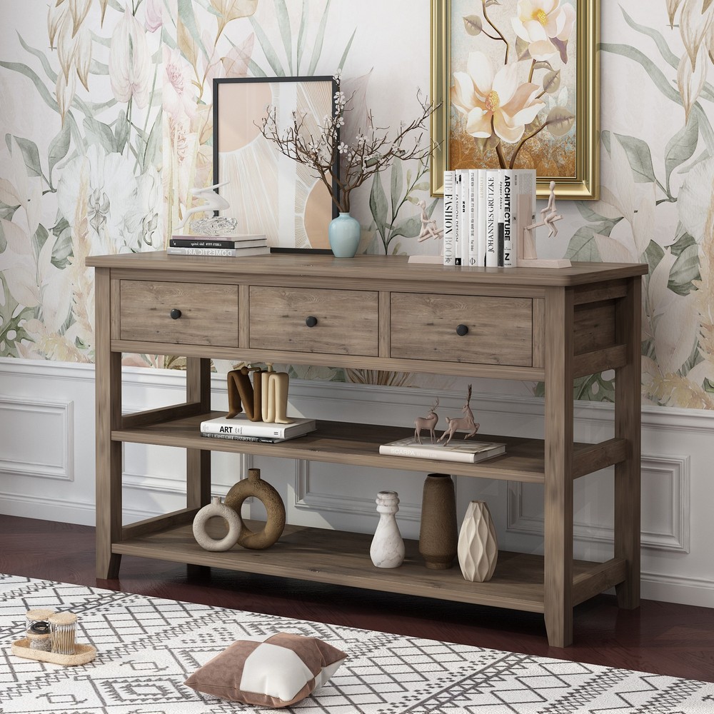 Console Table with Wood Frame and Legs, Sofa Table Entryway Table with 3 Drawers