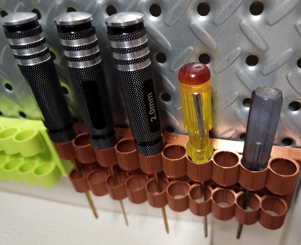 Red Screwdriver & Small Tool Holder for Pegboard or Wall Mount