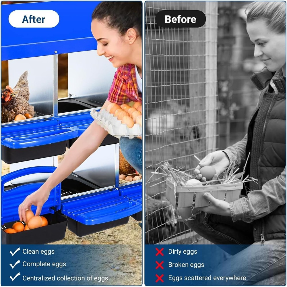 6 Hole Chicken Nesting Box Hen Egg Collection System with Rustproof Plastic Tray