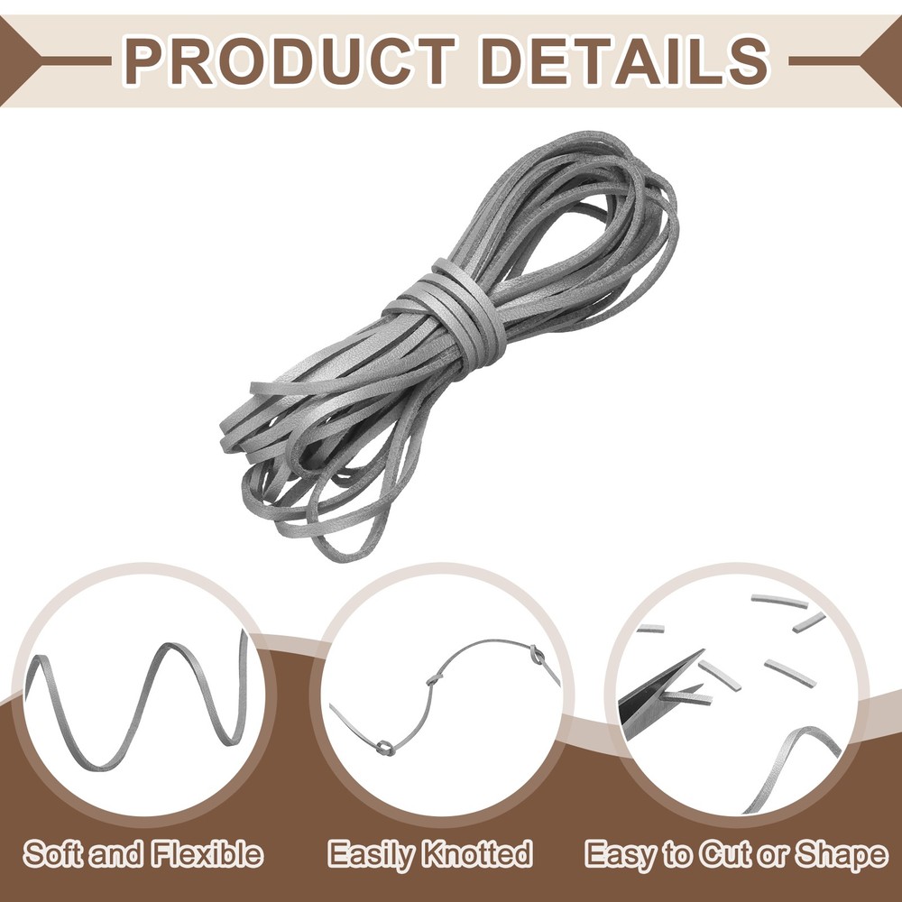 2 Pcs Flat Suede Leather Cord, 5.5 Yards 2.6mm Craft Braid String, Silver