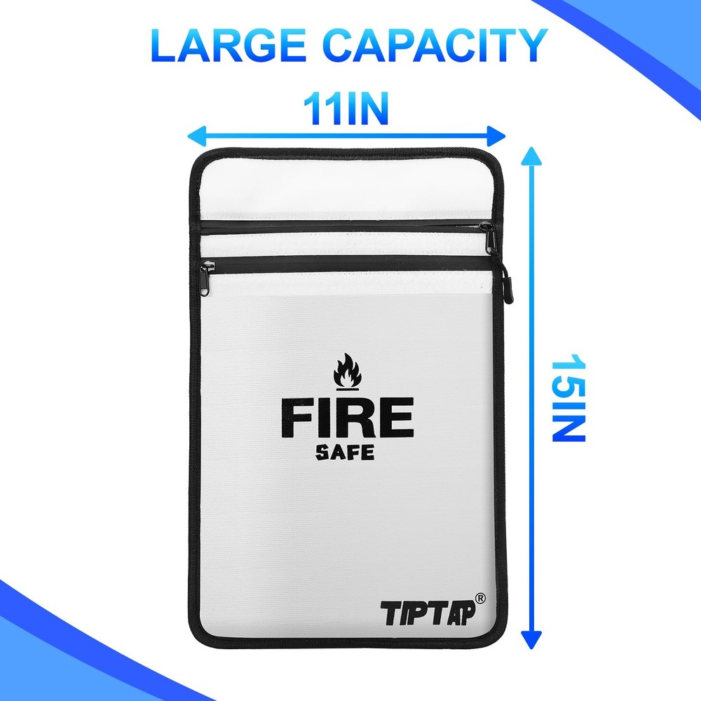 TIPTAP Fireproof Document Bag with Two Pockets, 11x15IN Waterproof Silver