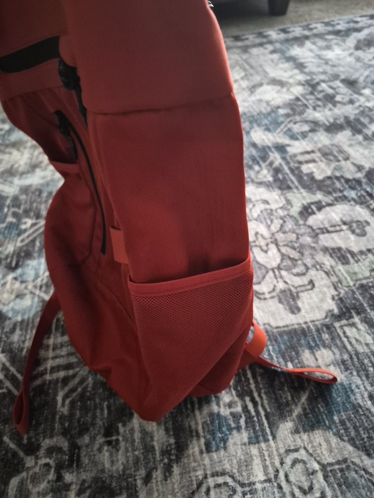 Fabletics "The Only Backpack" Orange Nylon NWOT Multiple Pockets Roll Down Top