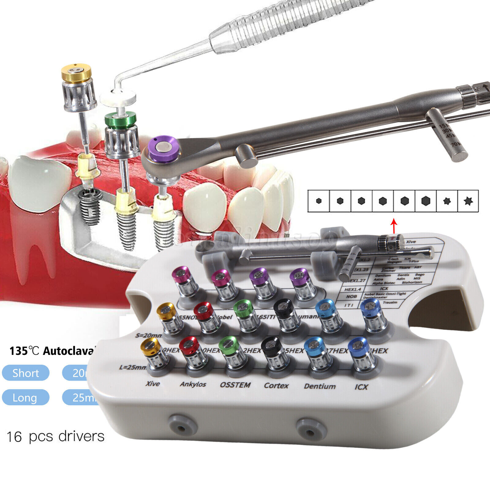 Dental Universal Implant Prosthetic Kit Torque Wrench Screw Drivers Remover +Box