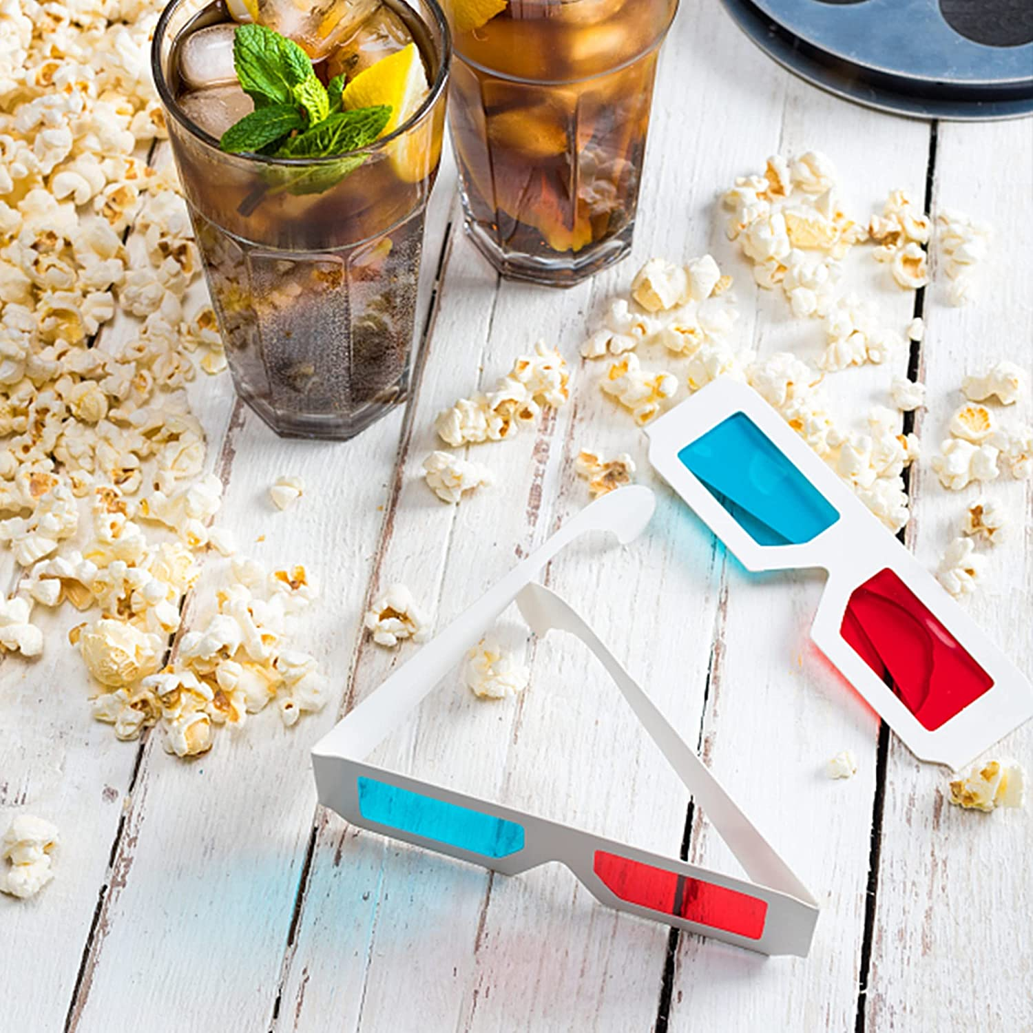 50 Pairs - Flat- 3D Glasses Red and Cyan White Frame Anaglyph Cardboard