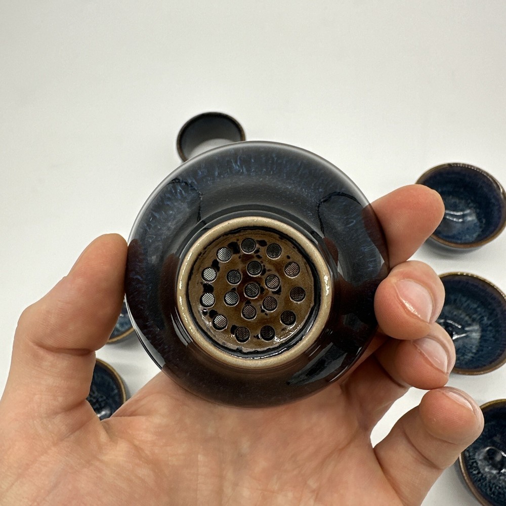 Tenmoku Tea Set - Blue - Missing One Cup