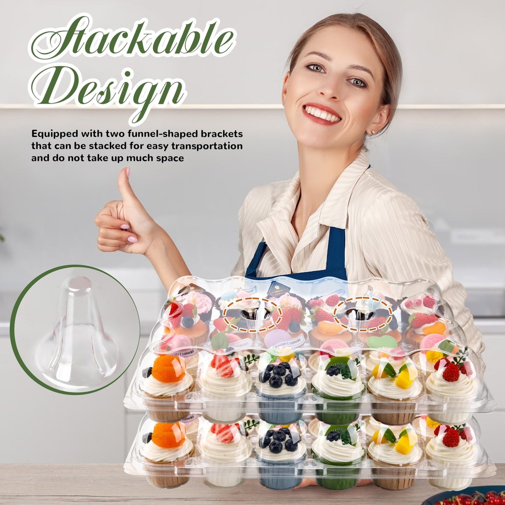 NPLUX 24 Count Cupcake Containers 10 Pack Cupcake Holders Plastic Stackable C...