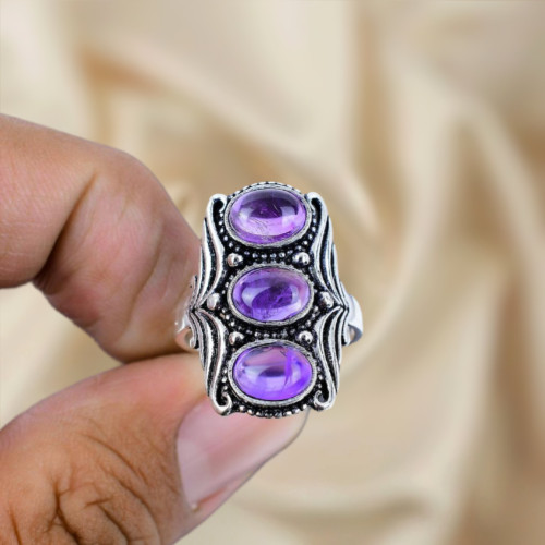 925 Sterling Silver Ring Amethyst Gemstone Ring Silver Statement Ring