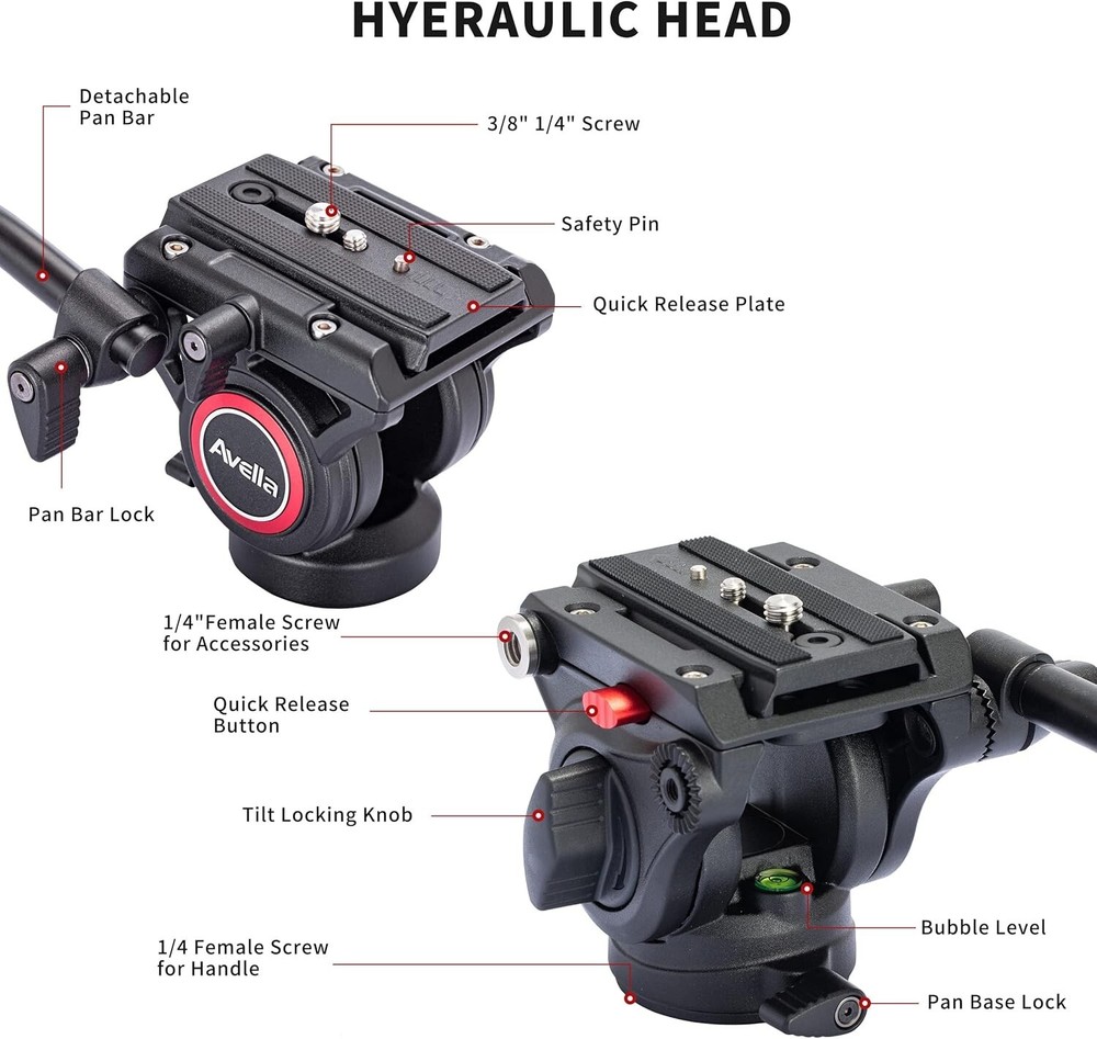 Avella V504 Video Tripod Fluid Head with Quick Release Plate
