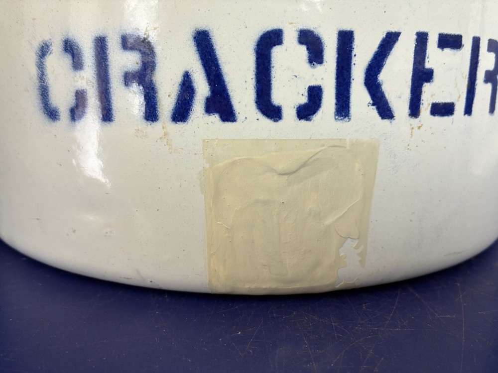 Antique White Enamel Ware Crackers Tin With Lid