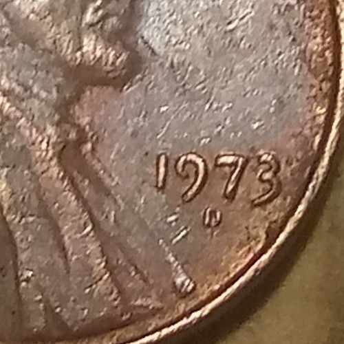 1973 D Lincoln Penny, Broadstruck, Mishaped "E" In Cent, Mint Error, Twisted 7